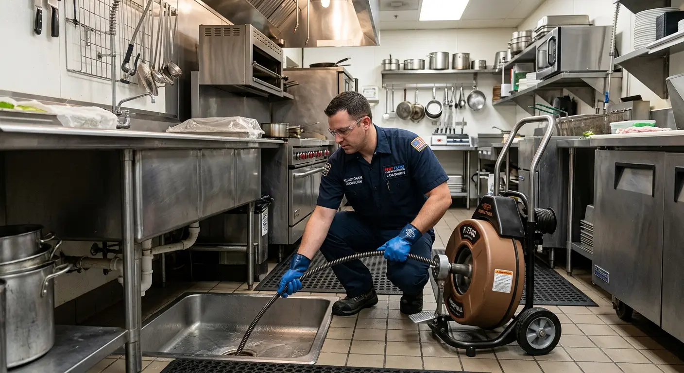 Commercial drain cleaning service in a restaurant kitchen in South Abington