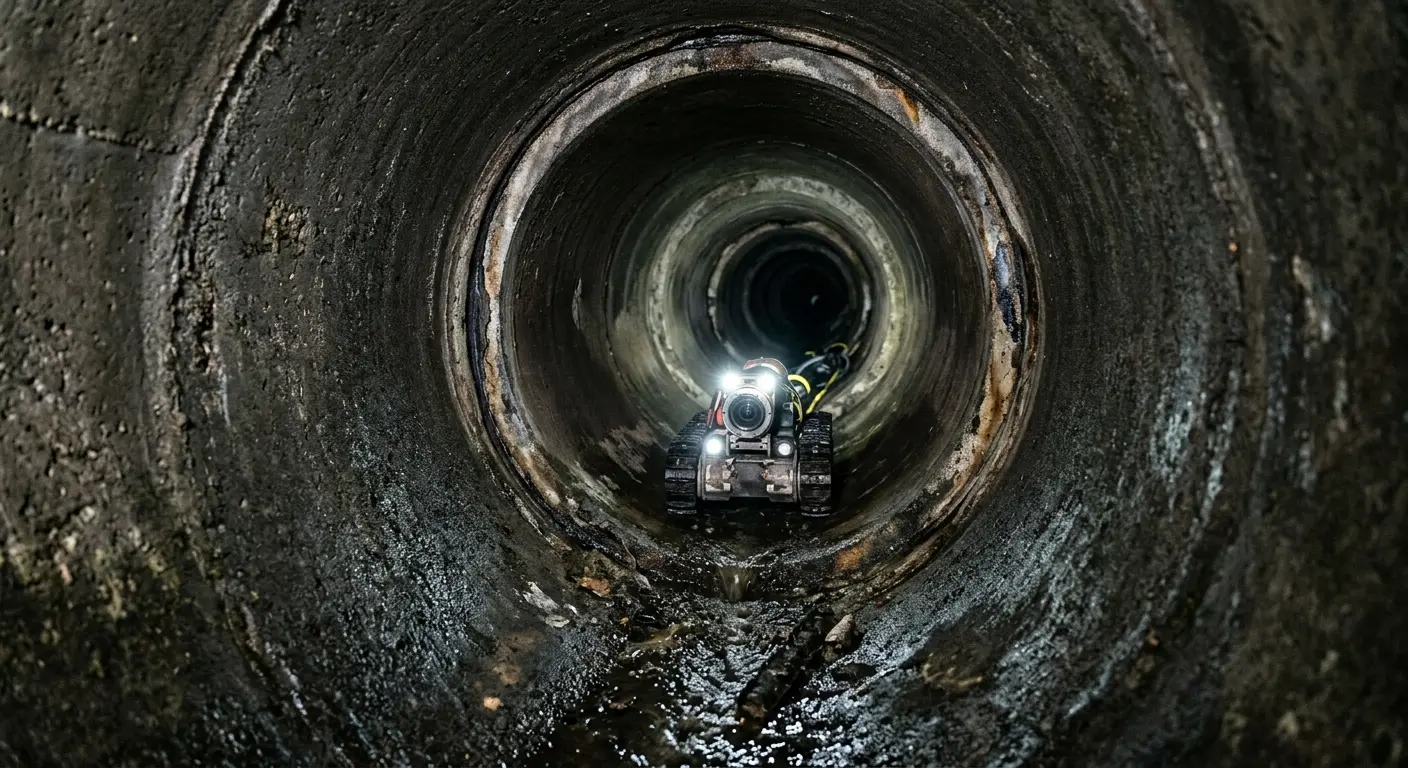 Robotic sewer camera inspecting pipe interior for Drain Snake Service in South Abington
